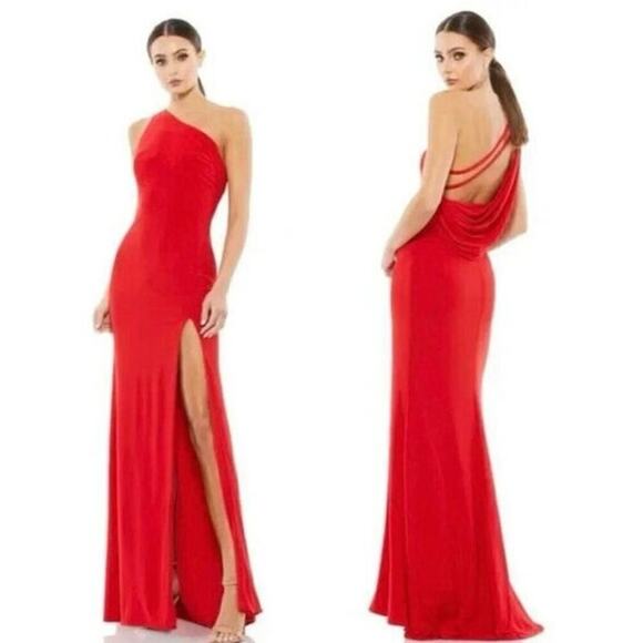 NEW NWT Mac Duggal 26512 Red Jersey One Shoulder Draped Back Gown size 10 - Picture 1 of 6